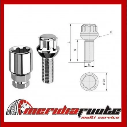 K126 KIT BULLONI ANTIFURTO RUOTE 12x1,5x28 SFERICI FIAT 16,GRANDE PUNTO,CROMA