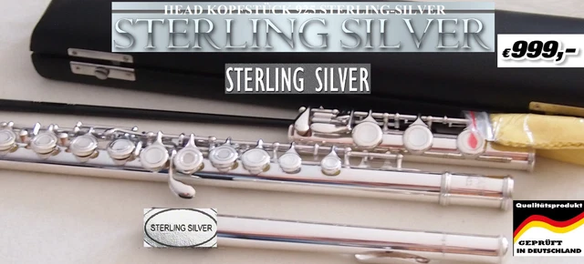 Querflöte 925 Sterling-Silber Kopf VOLLSILBERKOPF SILVER HEAD  MASSIV