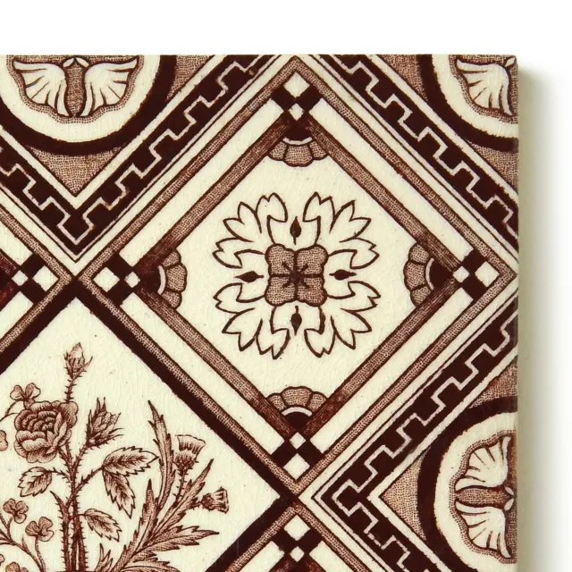 Antique Tile Victorian Aesthetic Floral Jackson Clay Hearth Transfer Brown White 4