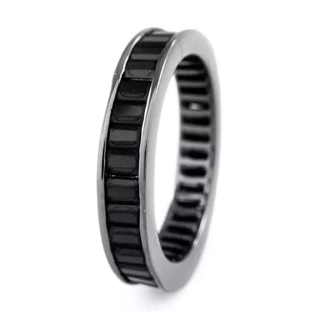 18K Black Gold Eternity Wedding Band Baguette Cut CZ Womens Unisex Promise Ring