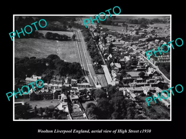 OLD POSTCARD SIZE PHOTO WOOLTON LIVERPOOL ENGLAND AERIAL VIEW HIGH ST c1930