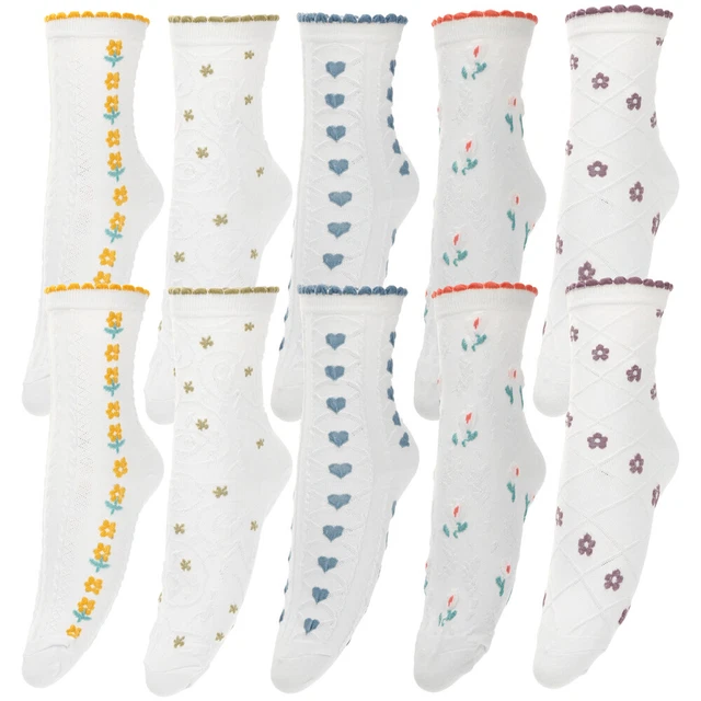 5 Pairs floral cotton socks Chaussettes Femme Socquettes À Fleurs Chaussettes À