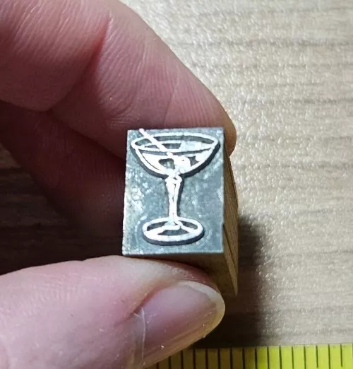 Vintage Letterpress Printing Block Martini Glass Alcohol Bar Related