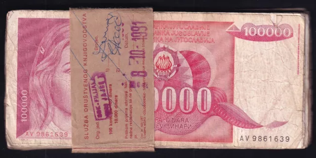 Jugoslawien Yugoslavia: ca. 80x 100.000 Dinara 1.5.1989 - mit Originalbanderole