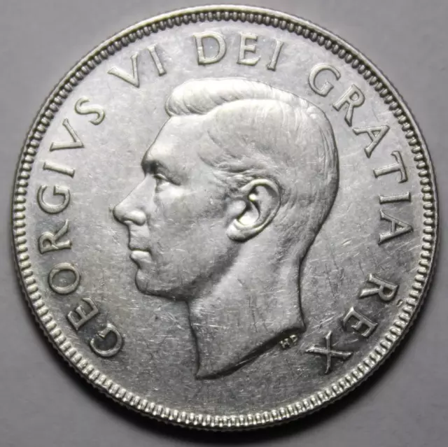 Canada 1952 Silver 50 Cents, Nice Grade, Old Date KGVI (Y389)