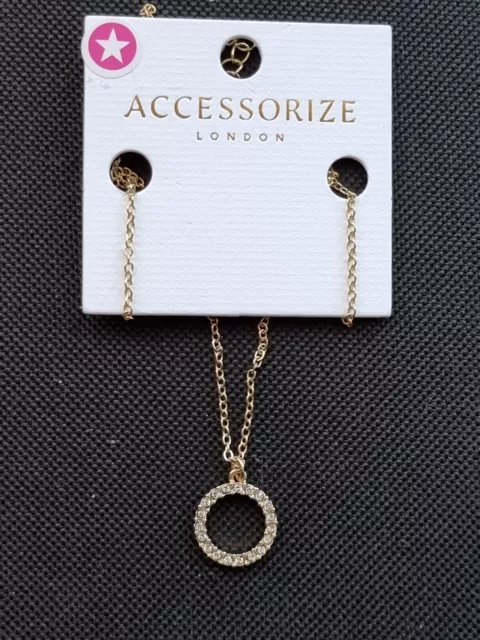Accessorize, Gold Tone, Pave Open Circle Diamante Crystal Pendant Necklace