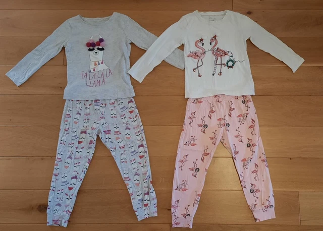 2x pairs Girls christmas pyjamas bundle 4-5 years Llama flamingo