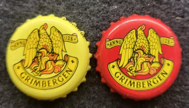 2 Anciennes Capsules  Bière kronkorken  GRIMBERGEN  Couleur  Jaune & Rouge