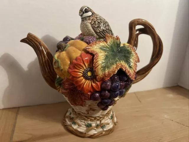 Fitz and Floyd Thanksgiving Autumn Bounty Teapot Corn Leaf Fruit Flower