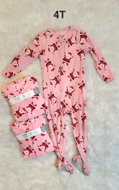 NEW 1 Carters Baby Girl Christmas Santa Footed Pajamas Pjs 4 4t Toddler bodysuit