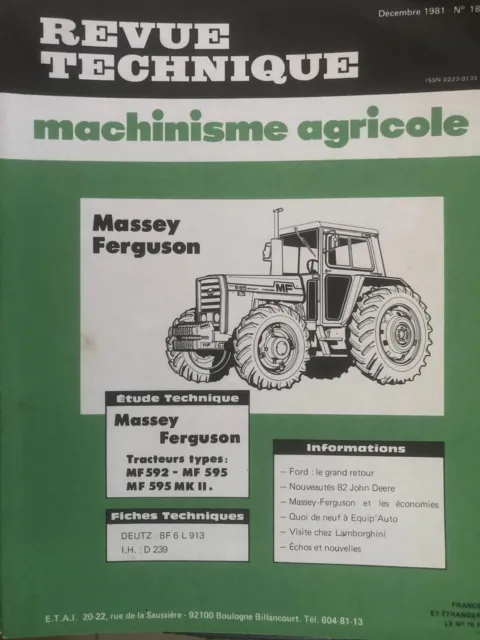 Revue Technique Rtma 18 Tracteur Massey Ferguson  Mf 592 - Mf 595 - Mf 595 Mk 2