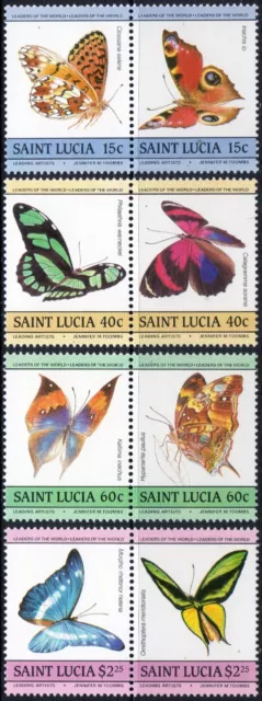 St Lucia 1985 QEII Butterflies set of 8 mint stamps  Lightly Hinged