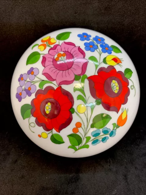 VINTAGE HANDPAINTED BONBONIERE Trinket Box BY KALOCSA, HUNGARY 2