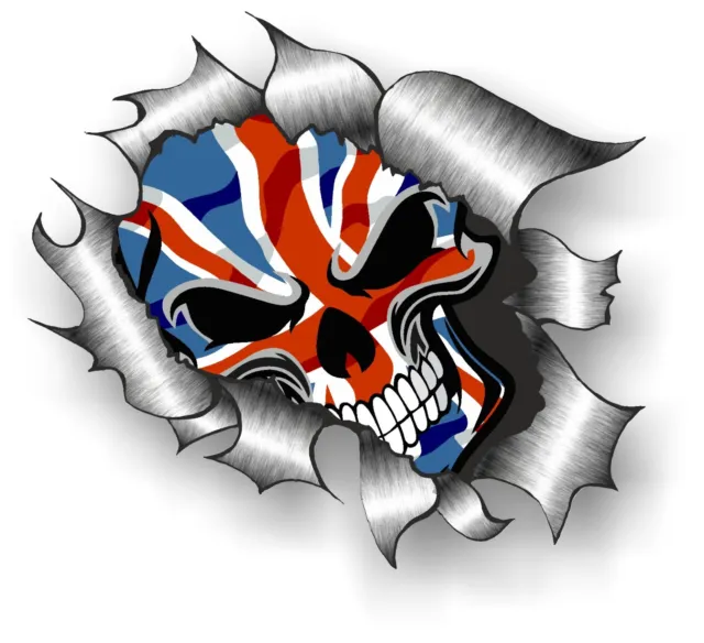 LARGE CLASSIC Ripped Torn Metal Gothic Skull Union Jack British Flag car sticker