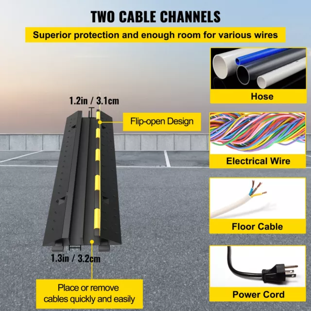 VEVOR 3 Piezas 2 Canales Protector de Cables para Suelo Cubierta de Cable para 3