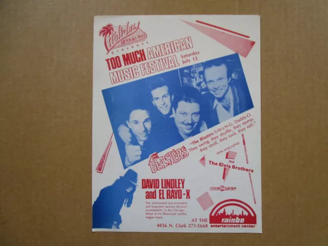 BLASTERS / DAVID LINDLEY & EL RAYO - X at RAINBO 7/86 Chicago Flyers Handbills!