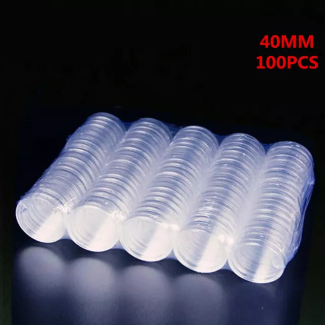 100PCS 40mm Applied Clear Round Cases Coin Storage Capsules Holder Plastic Box