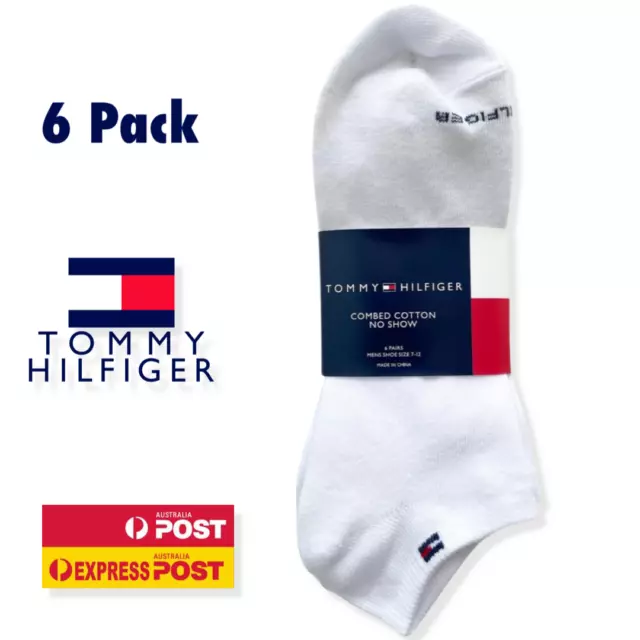 Genuine Tommy Hilfiger Men's Combed Cotton No Show Socks White/Black 6-Pack