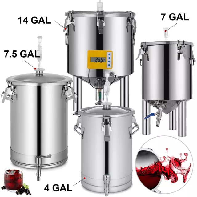 Brew Bucket Fermenter 304 Stainless Steel Conical Fermenter 4,7,7.5,14 Gallon