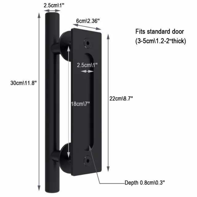 9"/12" Sliding Barn Door Pull Handle Heavy Duty Gate Handle Flush Hardware