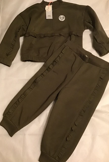 River island mini girls aged 2-3 years dark khaki frilly tracksuit BNWT 11