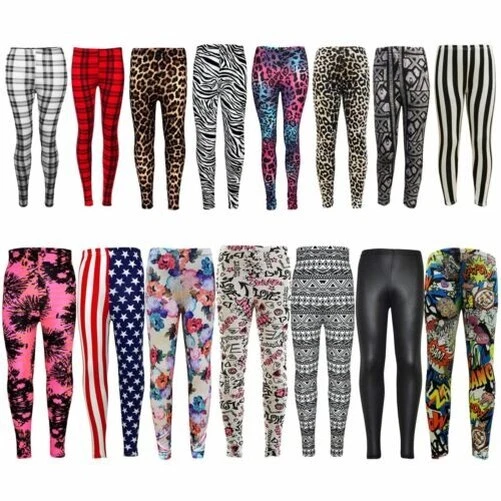 Bambine Fumetto Graffiti Floreale Leopardo Tartan Azteco Stampa Leggings 5-13
