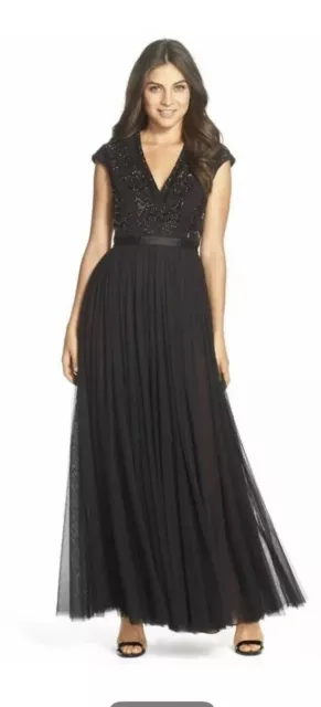 New Auth Needle & Thread Tulle Beaded DRESS  Gown Black Sz 10