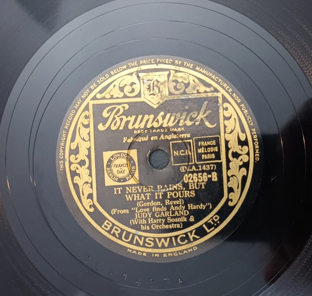 BRUNSWICK 02656 JUDY GARLAND 10" Shellac 78rpm TEN PINS IN THE SKY 1938