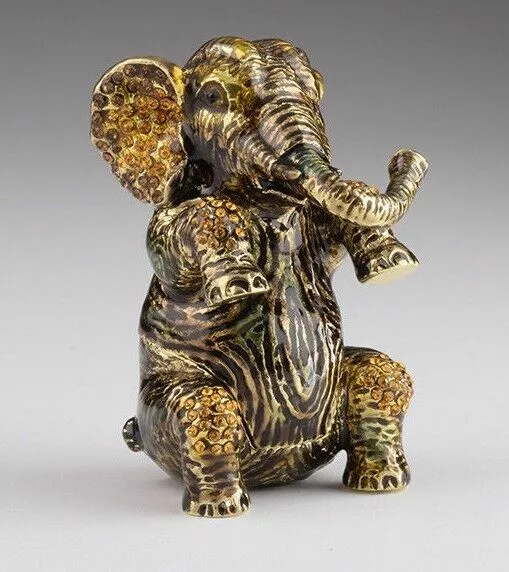 Portagioie Elefante Faberge realizzato a mano da Keren Kopal con cristallo...