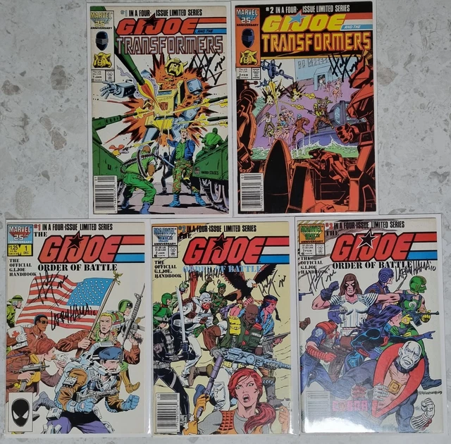 G.I.JOE & TRANSFORMERS, FIVE SIGNED COMICS 2× SIGNED by Herb Trimpe & Larry Hama