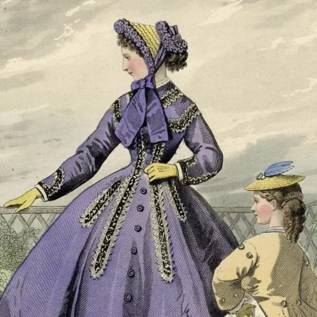 Les Modes Parisiennes dress costume children engraving watercolor original 19th century