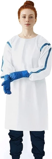 Disposable Gowns Small. Pack of 25 White Isolation Gowns. 50 gsm Microporous
