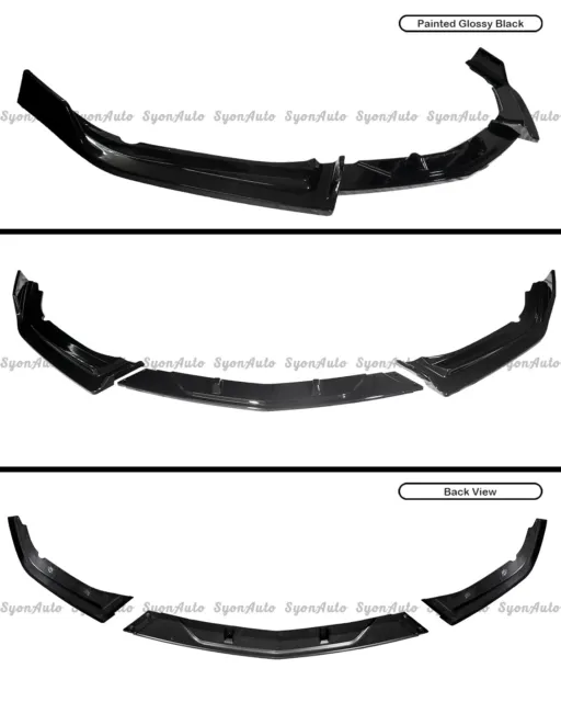 Fits 2016-2021 Honda Civic 4Dr & 2Dr Gloss Black Battle Style Front Lip Splitter 3