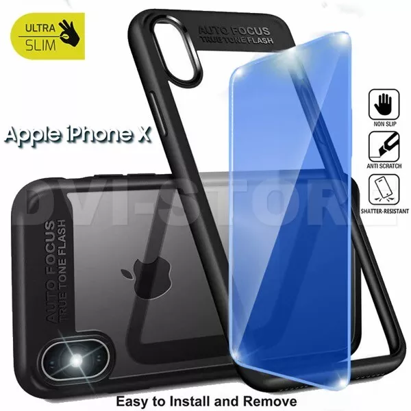 Custodia per Apple iPhone XS / X Cover TPU AutoFocus NERO + Pellicola VETRO