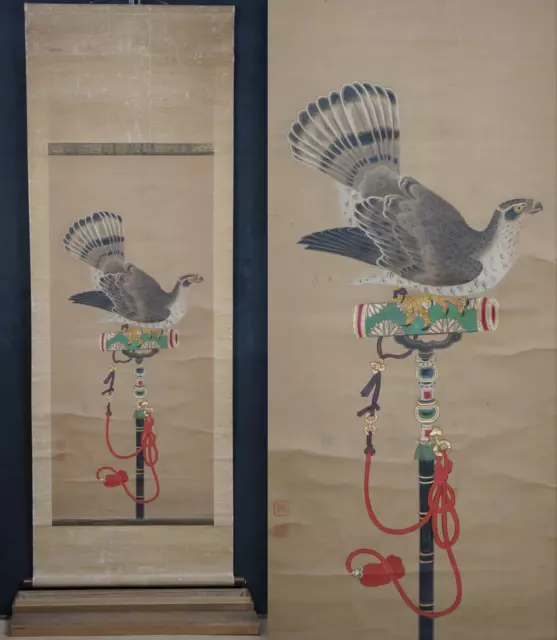 Antique Japan master falconry painting Taka 1750s Edo Takagari art