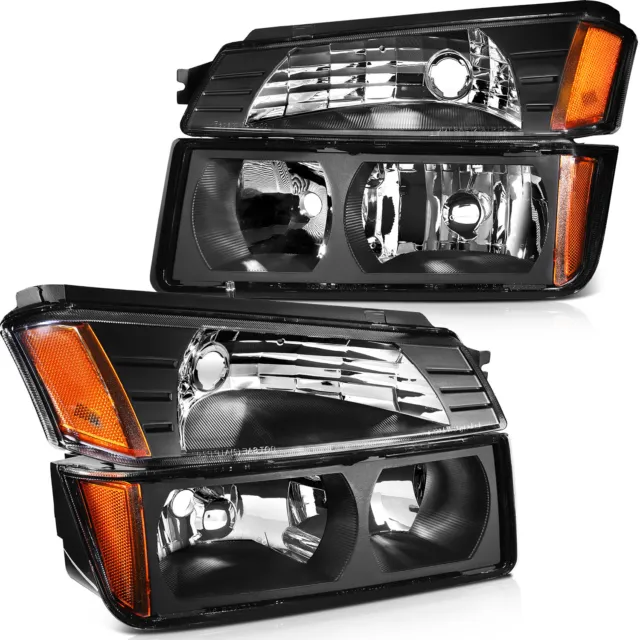 Headlights Assembly For 2002-2006 Chevy Chevrolet Avalanche Pair Black Headlamps