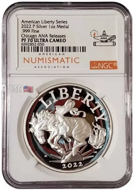 2022-P 1 Oz Silver AMERICAN LIBERTY NGC PF70UCAM Chicago Ana Releas Proof Medal.