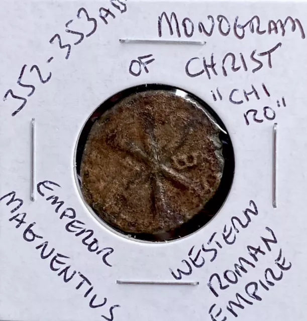 Monogram Of Christ Coin Emperor Magnentius Chi Ro Authentic Ancient Roman 352AD
