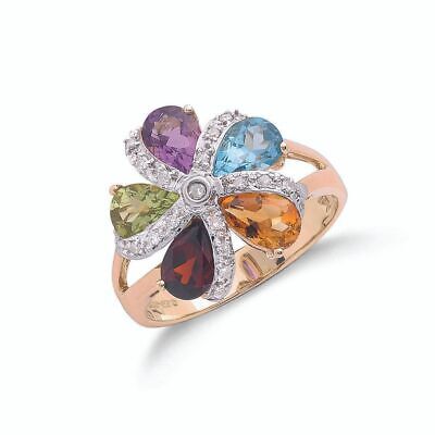 Diamant & Multi Couleur Saint Fleur / Bague Grappe or Jaune