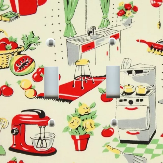 RETRO KITCHEN FIFTIES DINER Stove Mixer Pots Pans Wall Light Switch Plate Cover