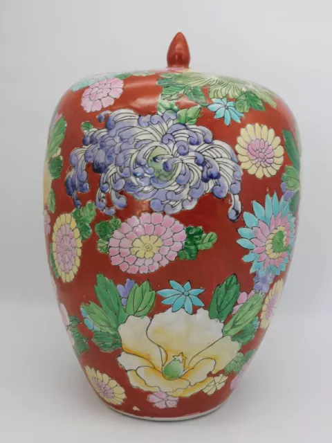 Imposant Pot Couvert Ceramique Emaillee Asiatique Haut 29Cm Dans L'etat  E66 3