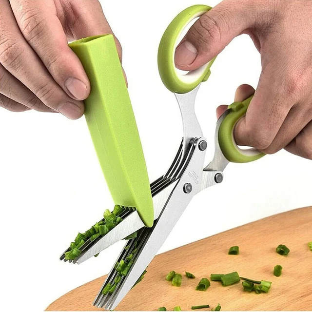 Herramienta de cocina de hierba afilada de acero inoxidable 5 hojas trituradora profesional