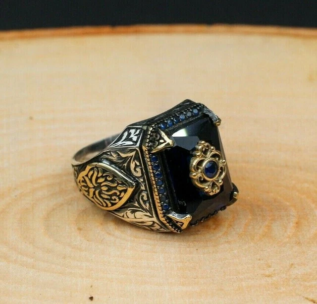 Bague saphir pour homme Bague pour homme faite à la main Bague en argent...