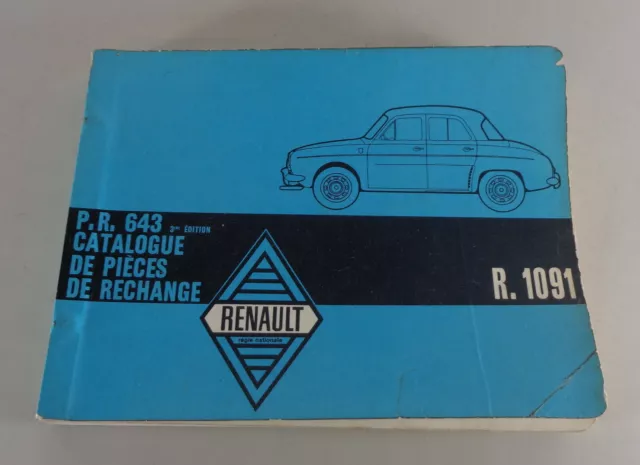 Catalogue des Pièces / Liste Détachées Renault Dauphine Gordini Type R.1091