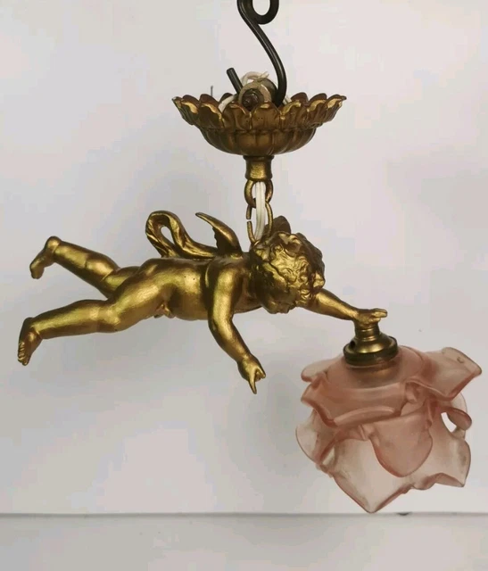 Pied De Lampe En Régule Avec Chérubin - Électrifié - Ampoule E14 - Occasion