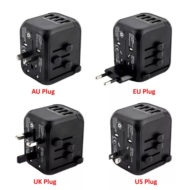 NEWAVE 4 Port USB-A 3.4A Smart Universal International Travel Adapter Charger Bk 2