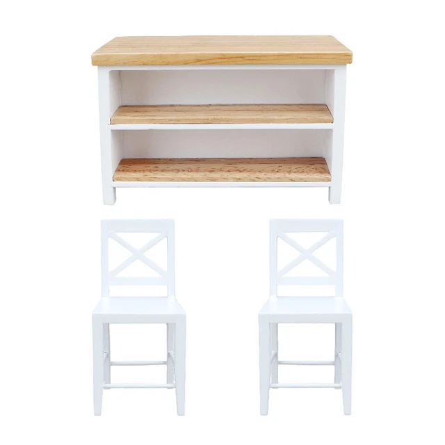 Ensemble Table et chaises Miniatures 3 pièces, Meubles de Maison de poupée en Fer pour décoration Jardin féerique, Chaise et Table Miniatures pour Affichage poupées Beige