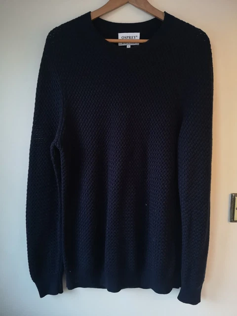 MENS OSPREY OF London Navy Blue Cable Knit Alpaca Mix Jumper