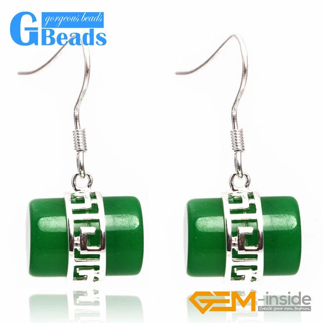 Column Carved Tibetan Silver Dangle Earrings Fashion Jewelry Women Gift 12x14mm