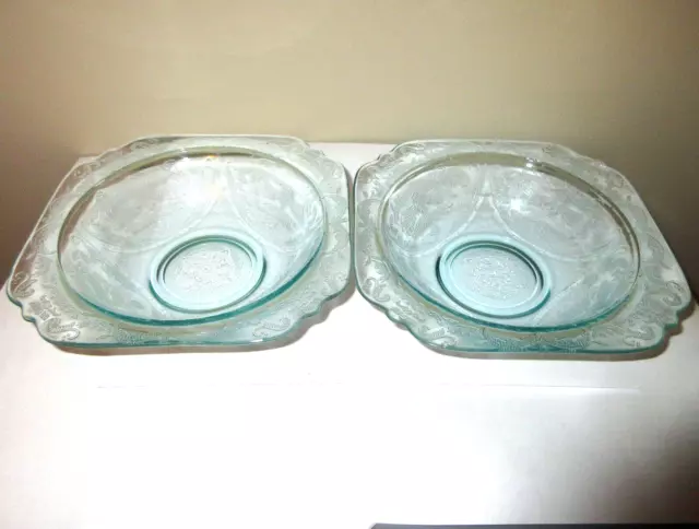 Indiana Madrid Depression Glass Lot 2 Bowls Blue Aqua 7" Soup Cereal Modern